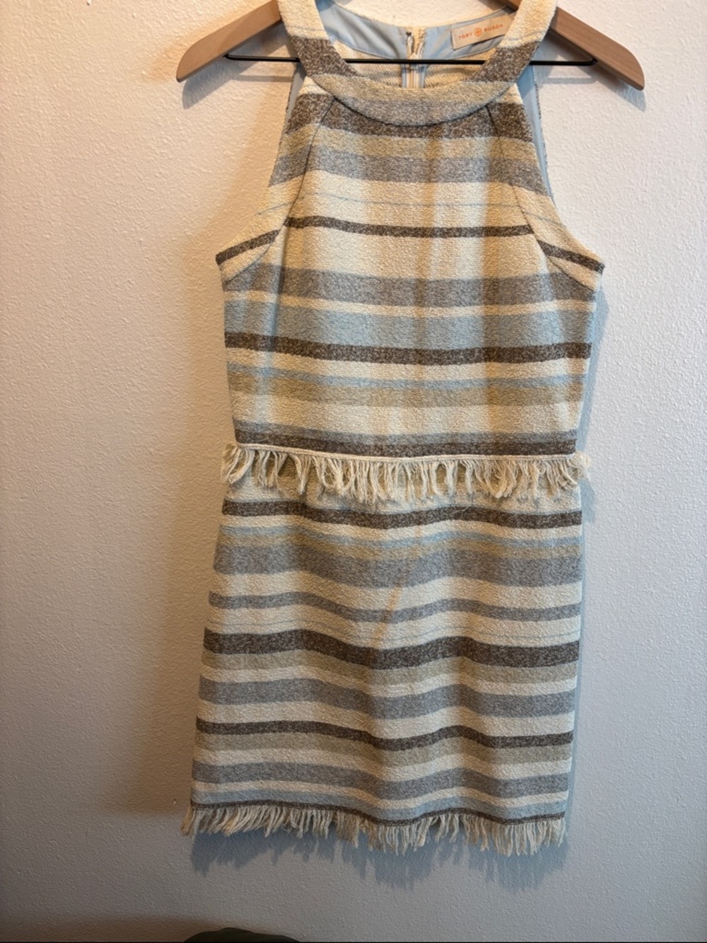 Tory Burch Cream and Tan Striped Mini Dress